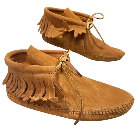 Minnetonka Fringed Softsole Moccasin Boots Suede Size 7.5 - Picture 1 of 6
